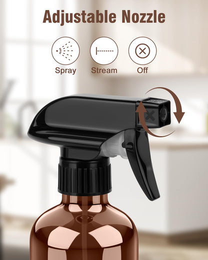 Bontip Glass Spray Bottle, Amber Glass Spray Bottle Set & Accessories Refillable for Plants Window Cleaners Aromatherapy Facial Hydration Watering Flowers Hair Care (2 Pack/8 oz) (Amber)