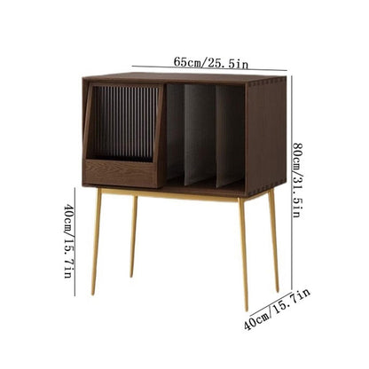 CAOJLjiaxiang-2012 CD-Holder Light Luxury Wooden Vinyl Record Cabinet with Sliding Doors, High Legged Books CD Storage Rack Record Player Stand