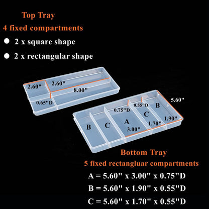 BangQiao 2-Tier Trays Clear Gray Plastic Storage Container Organizer Box, Multipurpose Portable Carrying Case with Latch Lock and Handle for Art, Craft, Sewing Supplies, First Aid, Makeup