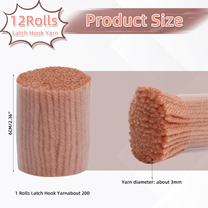 AKZYTUE 12 Rolls Latch Hook Yarn, Precut Rug Yarn for Latch Hook Kits, Crochet Yarn Bundles for Latch Hook Rug Making, DIY Tapestry Crafts for Adults & Beginners,Khaki