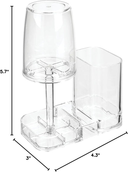 Countertop mDesign Modern Plastic Bathroom Vanity Toothpaste & Toothbrush Holder Stand with Rinsing Cup/Cover - Dental