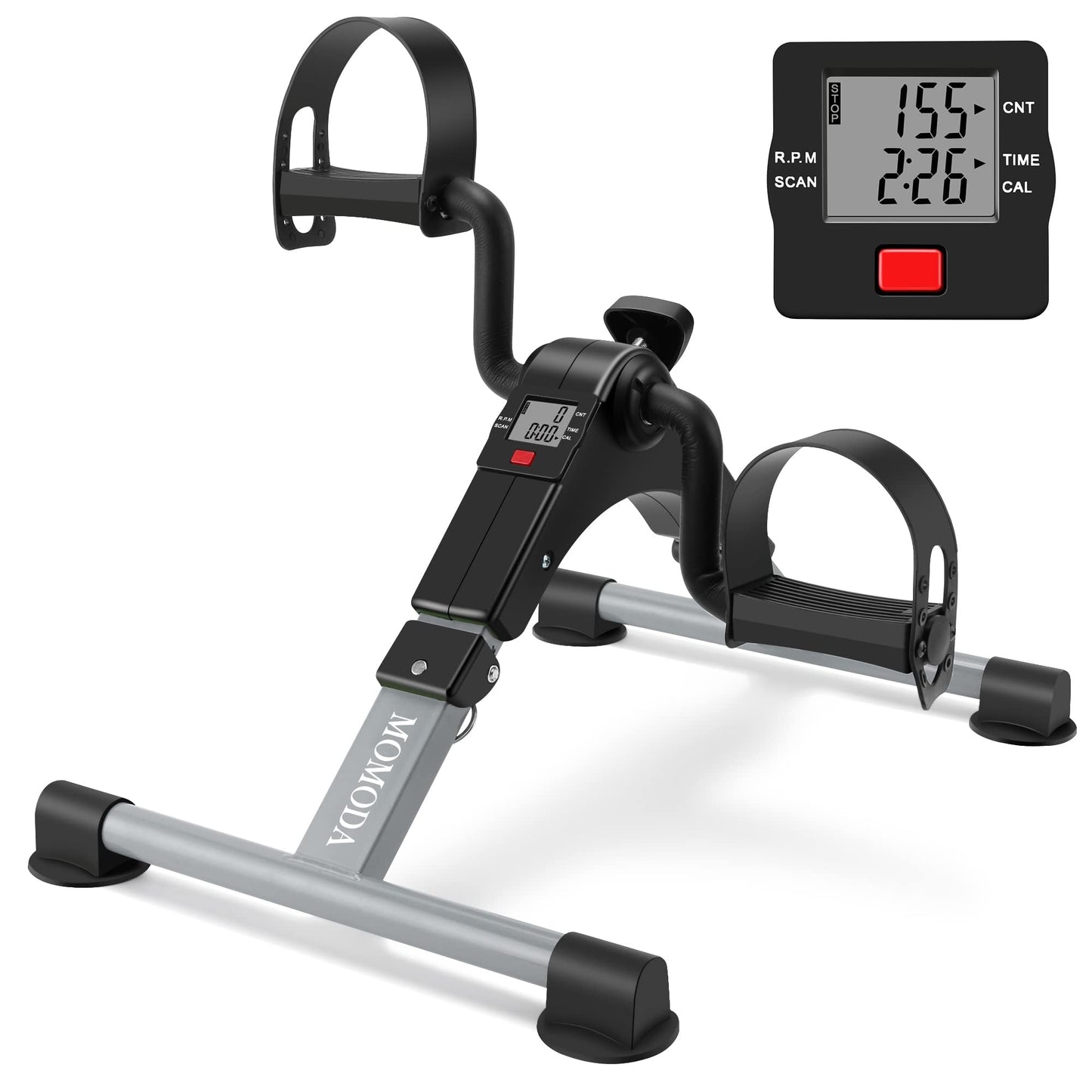 Pedal Exerciser Desk Exercise Bike Leg and Arm Exercise Bike with LCD Monitor Foldable and Porable (Black/Grey)