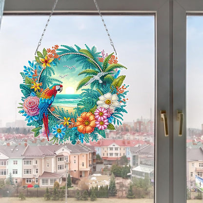C'eitura DIY Acrylic Beach Flower Parrots Diamond Painting Kit, 5D Special Shape Drill Ocean Art for Home Decor, Unique Summer Gift，Relaxing DIY Craft Kit for Adults & Teens