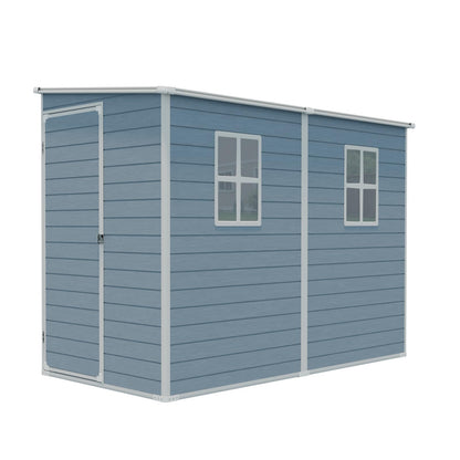 4FT x 8FT Resin Outdoor Storage Shed with Windows and Ventilation, Lockable Garden Tool Shed with Sloping Roof, Weather Resistant Backyard Storage House for Patio Lawn, Grey
