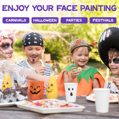 OPHIR Professional Face Painting Kit for Kids & Adults, 5.14 oz Non Toxic Water Activated Rainbow Split Cake Face Paint with Stencils, Brushes, Practice Boards for Summer Fun Halloween Party Festivals