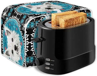 4 Slice Toaster Cover, West Highland White Terrier Design, Blue Mandala Universal Fit Wide Slot Bread Maker Cover