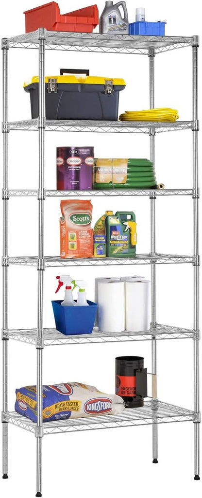 BestOffice Adjustable Wire Shelving Unit - Heavy Duty Storage Shelves for Small Spaces | Chrome, 13" D x 23" W x 59" H