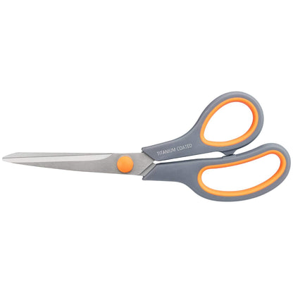 Scissors 8" Multipurpose Titanium Coated Sturdy Sharp Scissors Right/Left Handed Comfort-Grip Handles for Office Home School Sewing Fabric Craft Supplies Gray