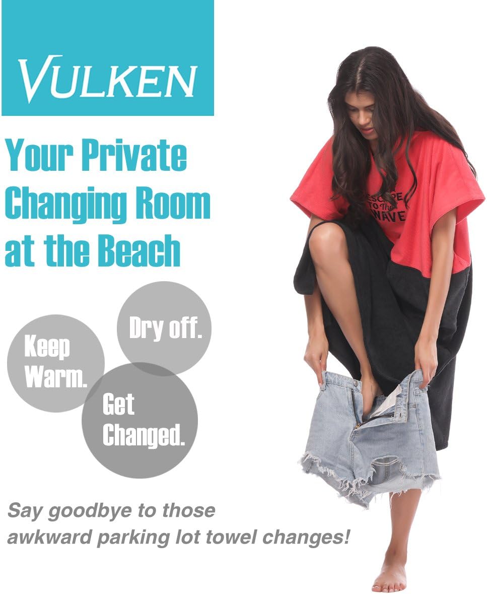 Vulken Extra Large Thick Hooded Beach Towel Changing Robe. Surf Poncho Men for Easy Change in Public. Quick Dry