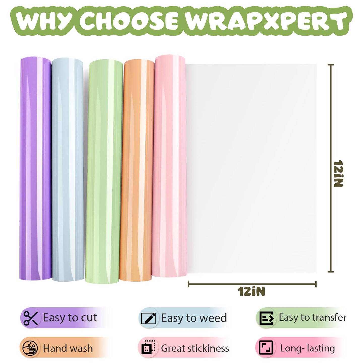 WRAPXPERT Boho Color Permanent Vinyl Sheets - 12 Sheets Bundle 12"x12" Pastel Colors Craft Vinyl Sheets Glossy Adhesive Vinyl Craft Cutters DIY Projects