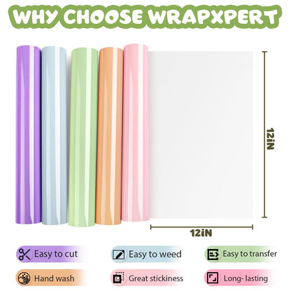 WRAPXPERT Boho Color Permanent Vinyl Sheets - 12 Sheets Bundle 12"x12" Pastel Colors Craft Vinyl Sheets Glossy Adhesive Vinyl Craft Cutters DIY Projects
