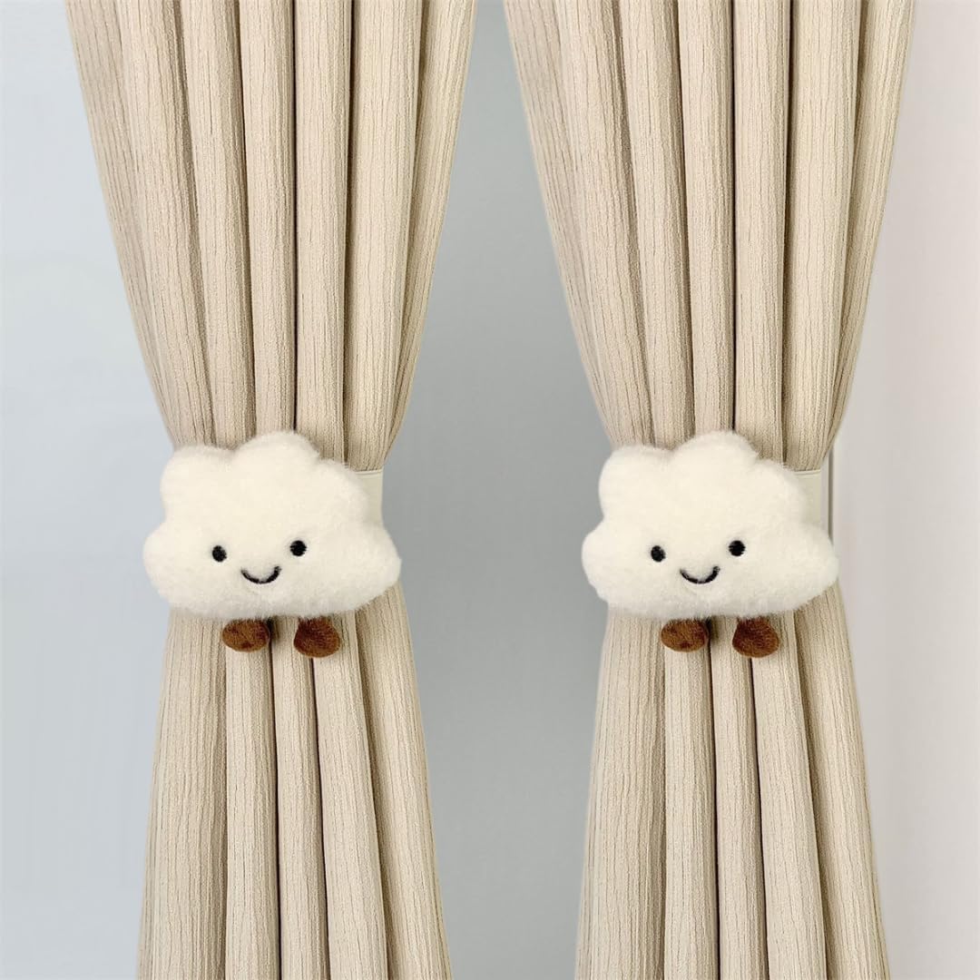 Generic 2PACK Hygge Living Snap-Fit Cartoon Cloud Curtain Tiebacks Hook Holdbacks Cute Curtain Holdbacks Rope for Baby