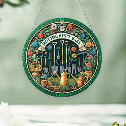 C'eitura 2D Flat DIY Flower Garden Tools -Hoeing ain;t Easy Diamond Art Painting Window Hanging Art,Crystal Diamond Gem Art Suncatchers Painting Pendant for Home Wall Decor