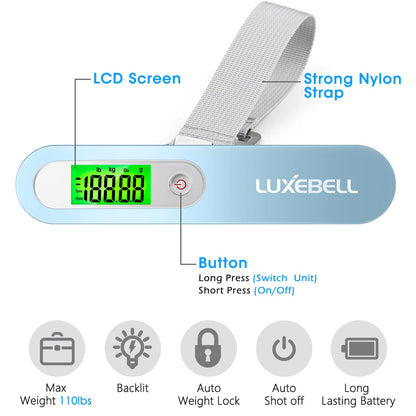Digital Luggage Scale Vacation Travel Essentials Accessories Gifts for Traveler Portable Suitcase Handheld Weight Scale 110 lbs Hanging Baggage Travel Must Haves