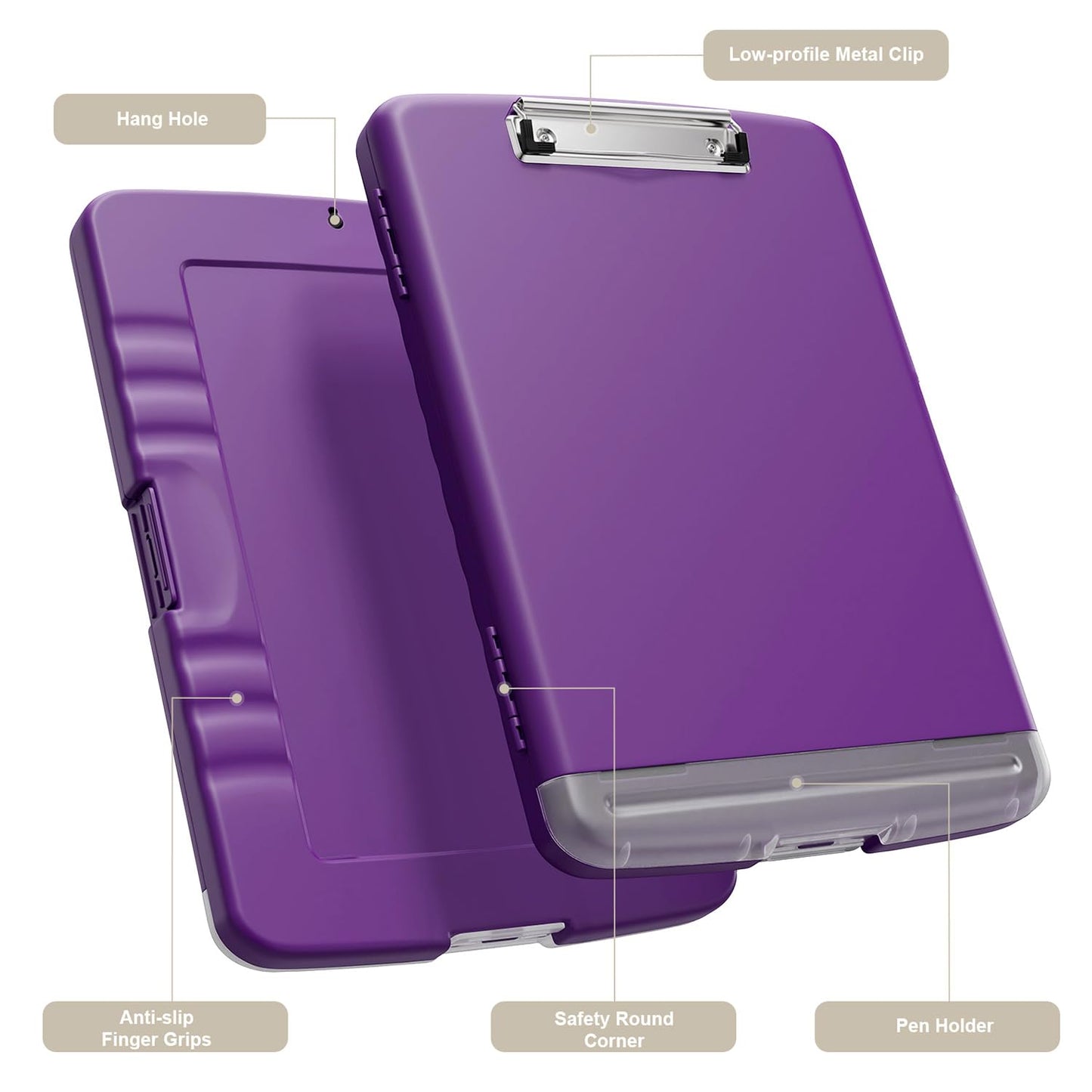 Piasoenc Clipboard with Storage, 8.5 x 11 Organization Box with Pen Holder and A4 Legal Paper Folder, Folio & Side-Opening, Low Profile Clip,for Nurses,Teachers, Size 14 x 9.6 x 1.2 in, Deep Purple