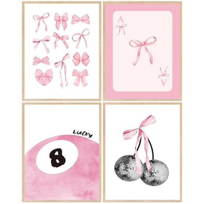 4 Pack Pink Coquette Diamond Art Kits for Adults, 5D DIY Bow Diamond Painting Kits for Beginner, Diamond Dots Full Drill Crafts for Gem Art Dot Art for Adults Home Wall Decor for Teens Girls 10x12in