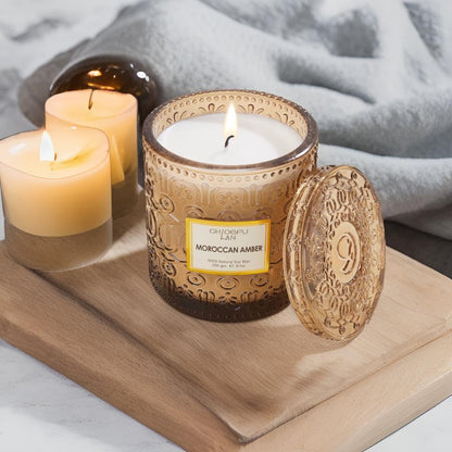 Chloefu LAN Amber Candles for Home Scented, Gifts for Women & Men, Luxury Glass Jar Candle, Natural Soy Wax, Home Decor, 55 Hours Long Burning, 8.1 oz