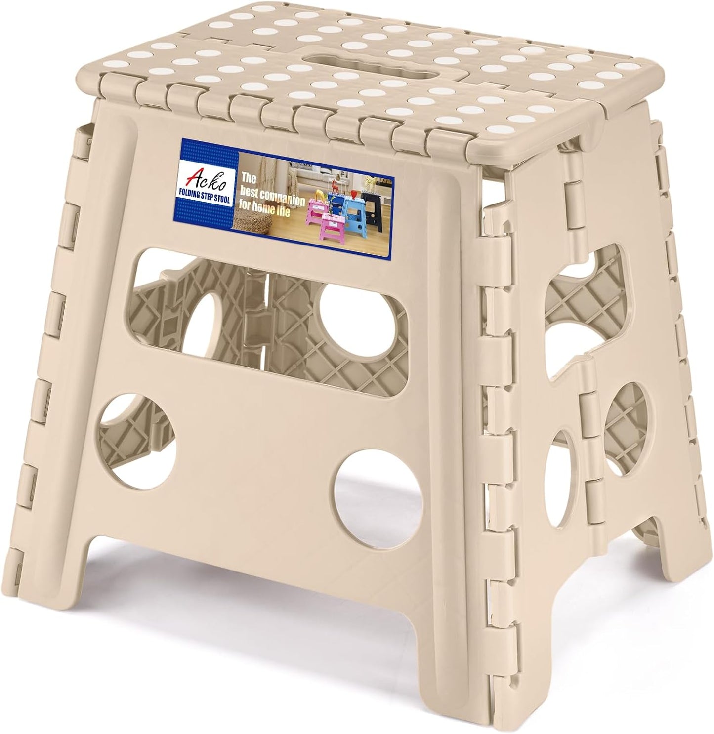 13 Inch 300 lbs, ACKO Folding Step Stool, Non-Slip Foldable Step Stool for Adults & Kids, Up to Lightweight Collapsible