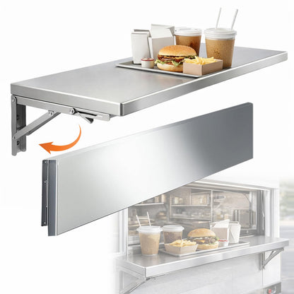 timiland Folding Concession Shelf 39x12 Inch, Stainless Steel Drop Down Serving Shelf, Wall Mounted Folding Shelf for Food Truck Window & Concession Stand(Drill Installation Required)