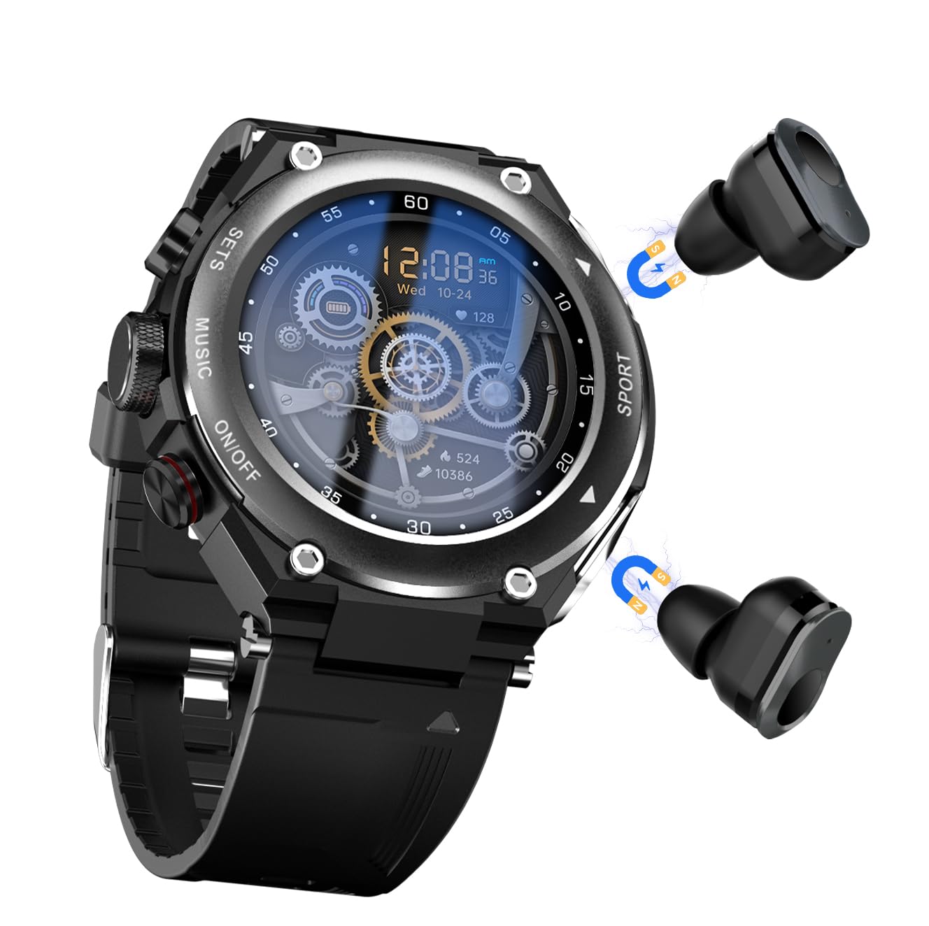 Desong Smart Watch with Earbuds 3 in 1 Round Fitness Tracker 1.28inch Smartwatch for Men Answer/Make Call Speaker Recording Sleep Monitor Sports Smart Watch Long Time Standby