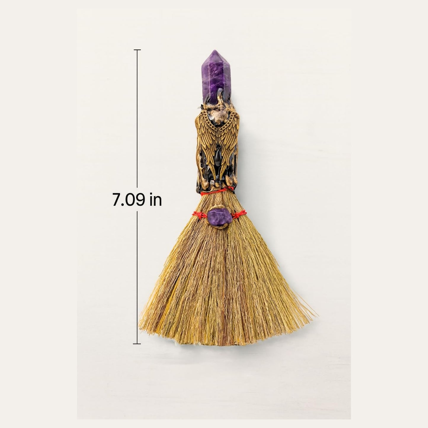 Amethyst Witches Broom Decor, 7.09 Inch Crystal Tower Witch Broomstick, Crystals for Witchcraft, Witch Altar Decor, Wiccan Pagan Decor, Witchcraft Supplies, Witchy Gifts, Halloween Decor