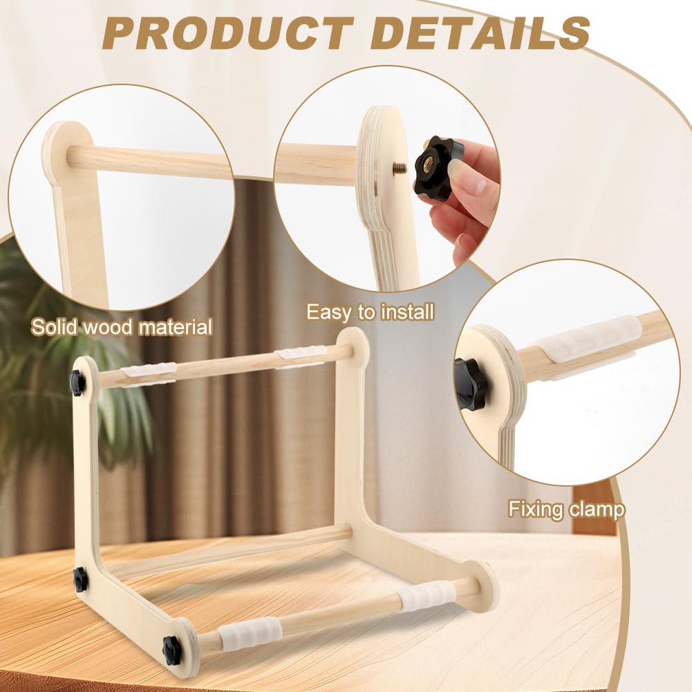 Adjustable Embroidery Table Stand, Wood Embroidery Hoop Holder, Hands-Free Cross Stitch Scroll Frame Needlepoint Stand for Lap/Table Top Stitching Sewing, 11.8" & 15.75" 2 Size Rod(Color:Wood)