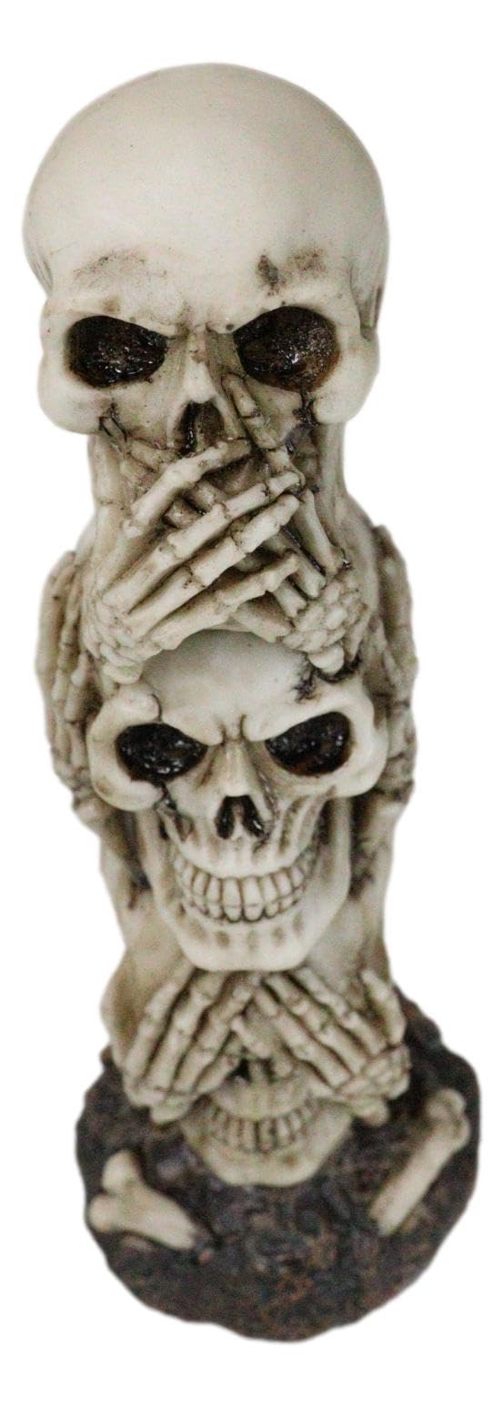 Ebros Triple Stacked Funny See Hear Speak No Evil Skulls Figurine for Scary Halloween Decorations and Spooky Macabre Graveyard Ossuary Skeletons Statue