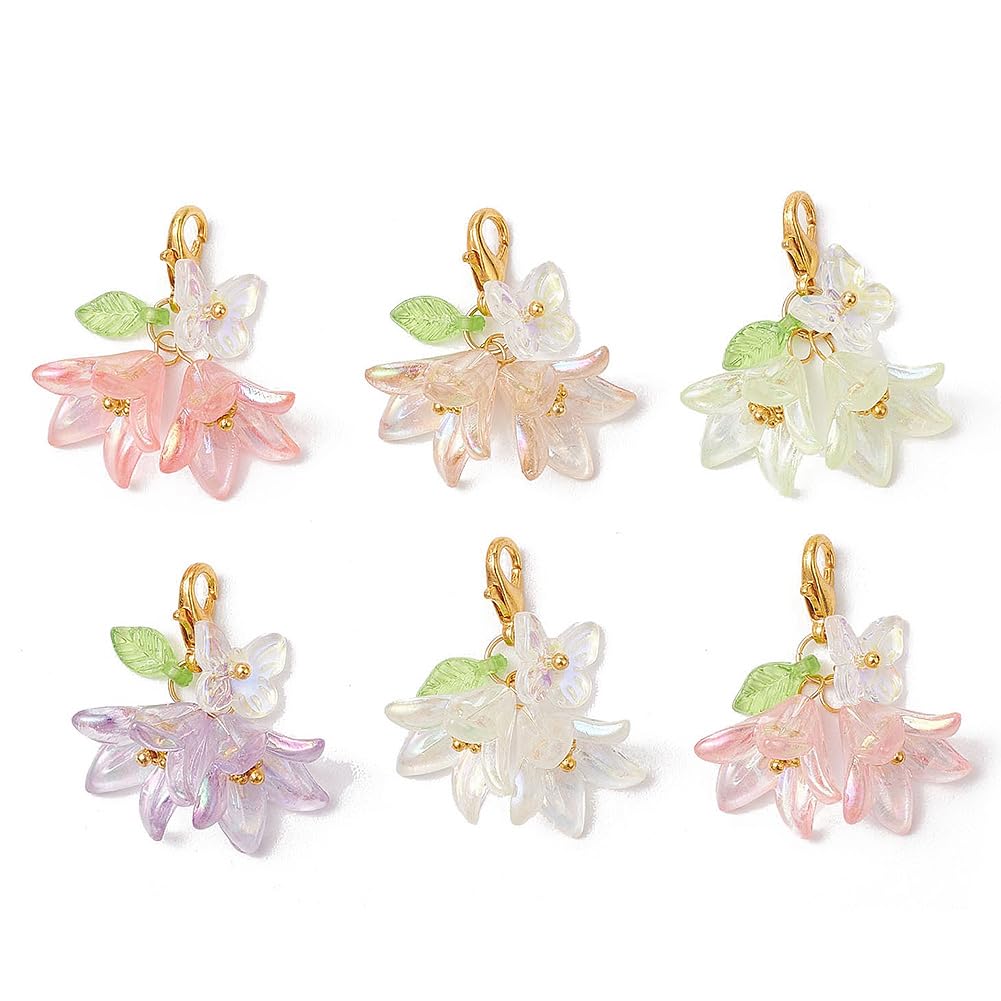 SUNNYCLUE 1 Box 30Pcs Flower Stitch Marker Knitting Markers Charms Bulk Acrylic Pink White Spring Lily Butterfly Clasps Hooks Crochet Charms for Jewelry Making Crafts Weaving Sewing Supplies Beginner