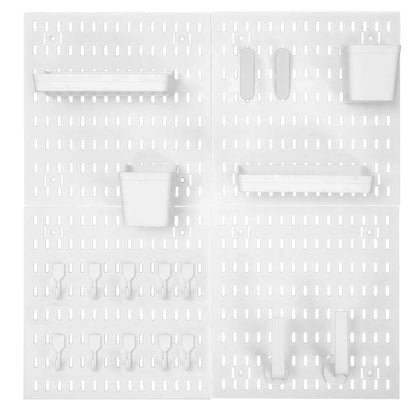 4 Pack White Peg Boards with Hooks & Shelves,22pcs Kits Pegboard Wall Organizer Set–Pegboard Wall Display Rack for Office, Kitchen, Gaming Room Desk Pegboards Storage