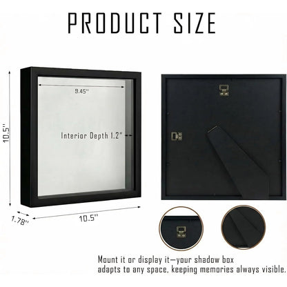 10x10 Shadow Box Frame Black, Deep Display Case for Memorabilia Coins & Photos with Crystal Clear Acrylic Front Wall Mount or Tabletop Includes Hanging Hardware & Double Sided Tape (2 Pack Black)