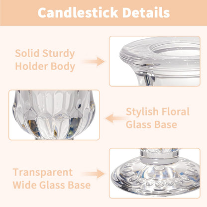 CHILL RECIPE Hurricane Glass Candle Holders-Set of 6 Tall Taper Candle Holder with 14” Tall Clear Cylinder Covers for Wedding Table Centerpiece Home Decor (Floral Base+Clear Chimney)
