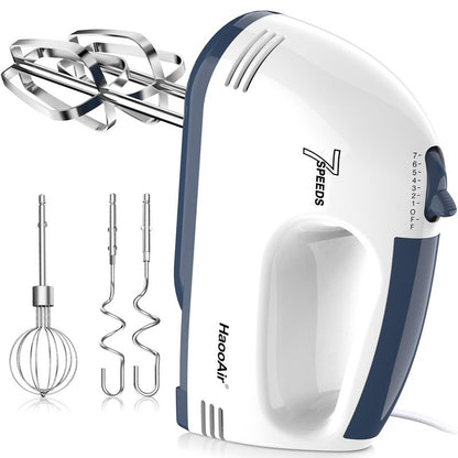HaooAir Electric Handheld Mixer, 7-Speed Adjustable Kitchen Mixer, 5 Stainless Steel Accessories (2 * Dough Hooks, 2 * Beaters, 1 * Whisk), Perfect for Kitchen and Baking Food Mixers, White