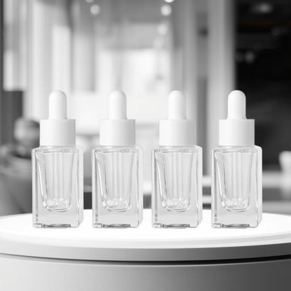 ZSAEYPHE 8 Pack Clear Square Glass Dropper Bottle 30ml Square Glass Essential Oil Bottles Refillable Vial Container for Perfume Travel(Clear-White Lids)