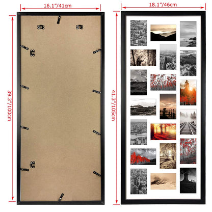 QUTREY 20 Opening 4x6 Collage Picture Frame Set of 2, 18.1x41.3 inches Black Multiple Frames Display 4 by 6 inch Photos with Mat for Wall Hanging