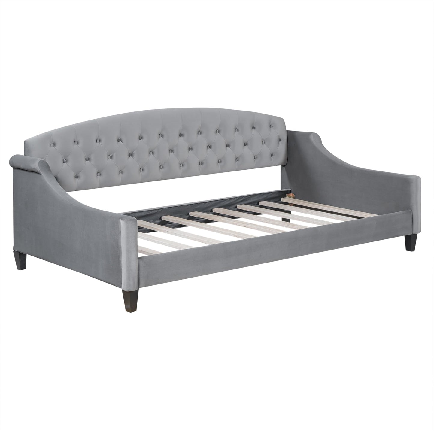 Ball & Cast Twin Size Daybed,Velvet Upholstered Day Bed Frame with Button Tufted Backrest,Modern Sofa Bed for Living Room, Bedroom,Guest Room,No Box Spring Needed,Gray