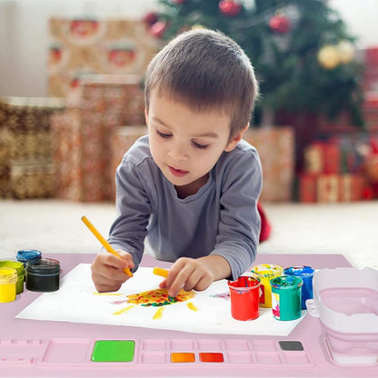 Silicone Painting Mat Art Mat with Cup Craft Paint Brush Cleaner Tool Artist for Kids Gift Clay DIY Creations Paint Tray Palette Craft Mats to Protect Table for Work Art Supplies (Orange)