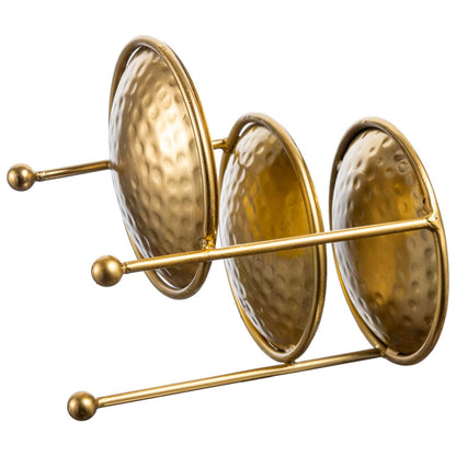 MyGift 3 Tier Jewelry Dish Organizer - Hammered Brass Plated Metal Ring Tray, Decorative Earring, Necklace, Bracelet Storage Display Tower - Handcrafted in India