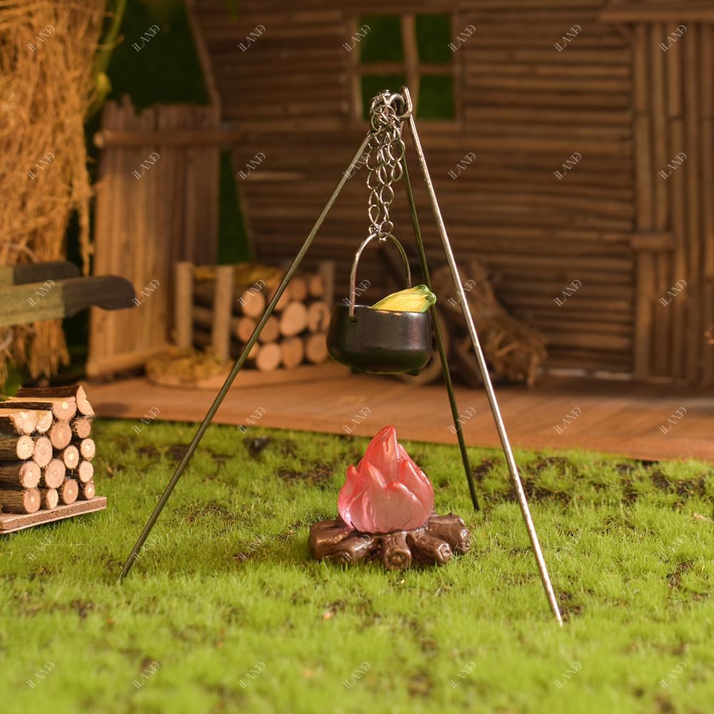 iLAND Dollhouse Accessories Figures Garden Miniatures of Camping Decor 1/12 Scale Accessories Camping Cake Topper Fake Campfire for Action Figure Decor