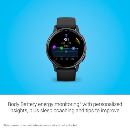 Garmin Vívoactive 5, Health and Fitness GPS Smartwatch, AMOLED Display, Up to 11 Days of Battery, Slate Aluminum Bezel with Black Case and Silicone Band