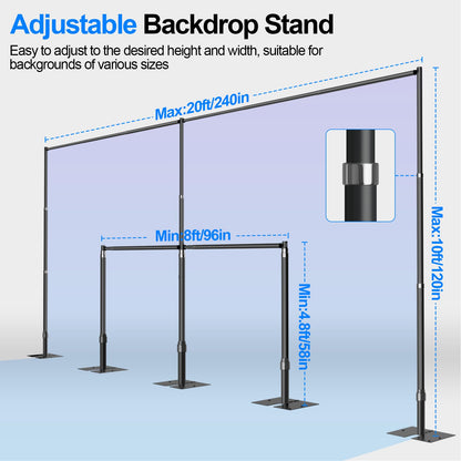 GLOSHOOTING Heavy Duty Backdrop Stand 10x20ft, Pipe and Drape Backdrop Stand Kit, Adjustable Metal Frame, Background Stand Backdrop for Wedding Birthday Party Decorations-Black
