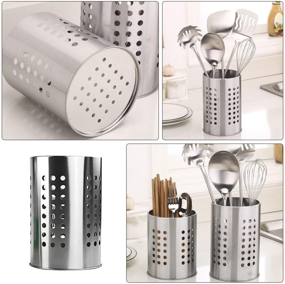 Stainless Steel Cutlery Bucket, Tabletop Utensil Holder for Kitchen, Chopstick Stand Case, Drain Rack Accessories