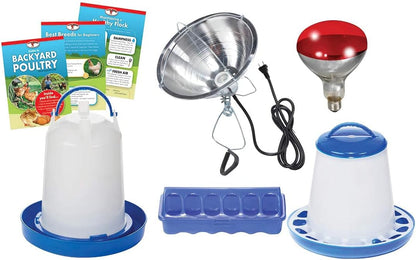 Bulb, Double-Tuf Chicken and Poultry Starter Kit | Heat Lamp, Light Feeders, Waterer, and Guide Book for Backyard