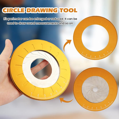 Adjustable Circle Drawing Maker, Stainless Steel & Aluminum Alloy Rotary Round Template, Measuring & Drawing Ruler, Geometric Plotting Compass Tool(Gold,Size:5 inch)