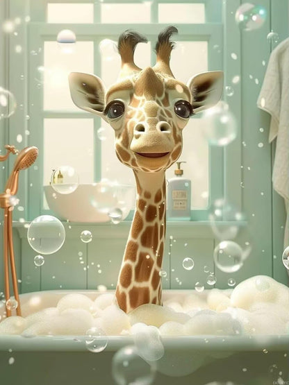 EATUKYIC Giraffe in Bathtub, Adult Diamond Painting Kit, Unique Charm of Animals, Gem Art Painting with Diamond Home Wall Decor 12x16 Inches