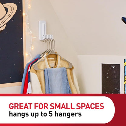 Command Folding Clothes Hanger, Holds up to 5 Hangers 7.5 lb, 1.5lbs per Rung, 1 Hook with 5 Rungs, 4 Strips, Closet Organizer, Home Organization