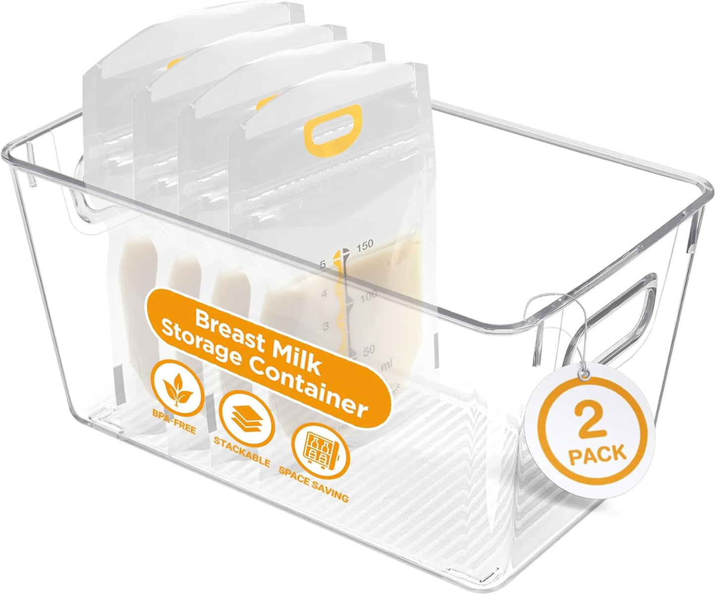 2 pack 5.2 9.3" 4.2" Priver - Breast Milk Freezer Storage Containers, - Breastfeeding Essential in Organization