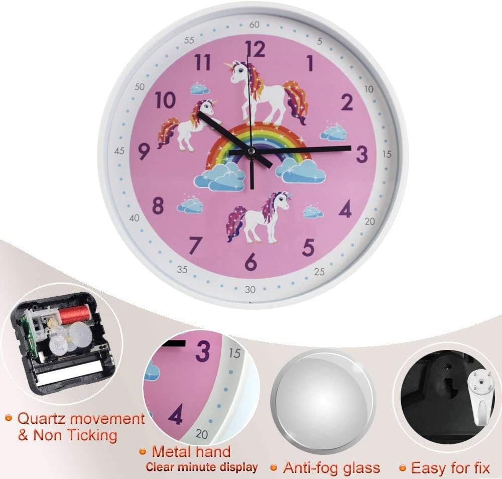 Pink Wall Clock - Silent Non Ticking Décor for Kids Room, Office, School, Bedroom, Kitchen, 12 Inch