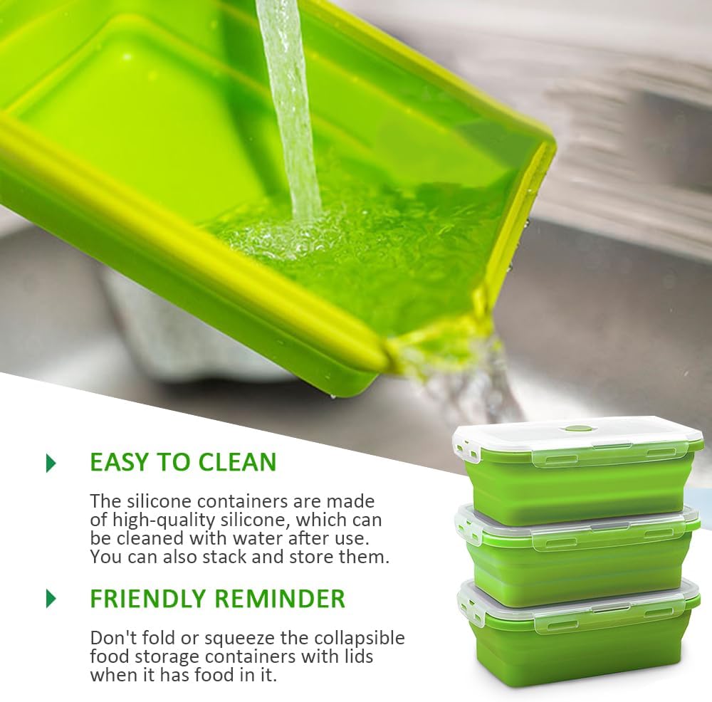 Alimat PluS 27oz Collapsible Food Storage Containers with Lids, 3 Pack Set 800ml Silicone for Kitchen and Outdoor