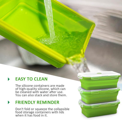 Alimat PluS 27oz Collapsible Food Storage Containers with Lids, 3 Pack Set 800ml Silicone for Kitchen and Outdoor