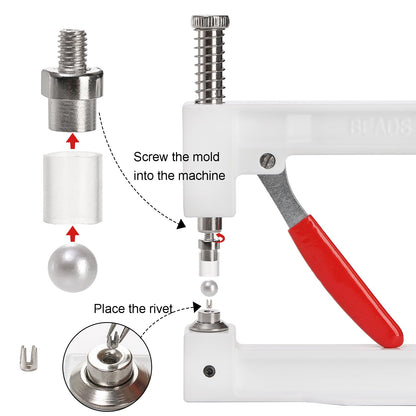 Okllen Pearl Handmade Setting Machine, Beads Rivet Fixing Machine with 5 Sizes, Round Pearl Beads Rivet Studs for Hats, Shoes, Clothes, Bags, Skirts, Beads DIY Accessories